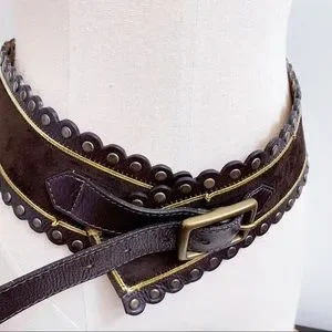 Accessories | Brown Leather Suede Scallop Edge Sz M Belt Usa  display picture 1